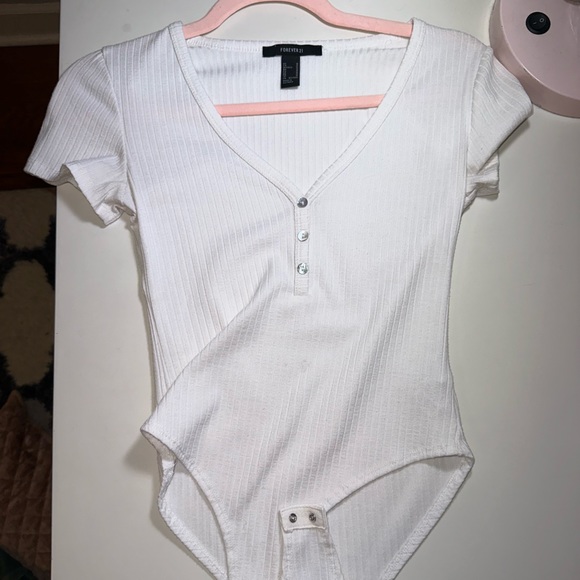 White Ribbed Bodysuit - Picture 1 of 2